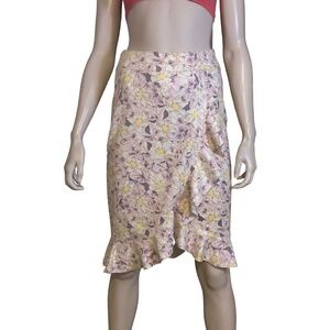 Anthropologie Ruffle Wrap Skirt Asymmetrical Shades of Pink and Plum NWT